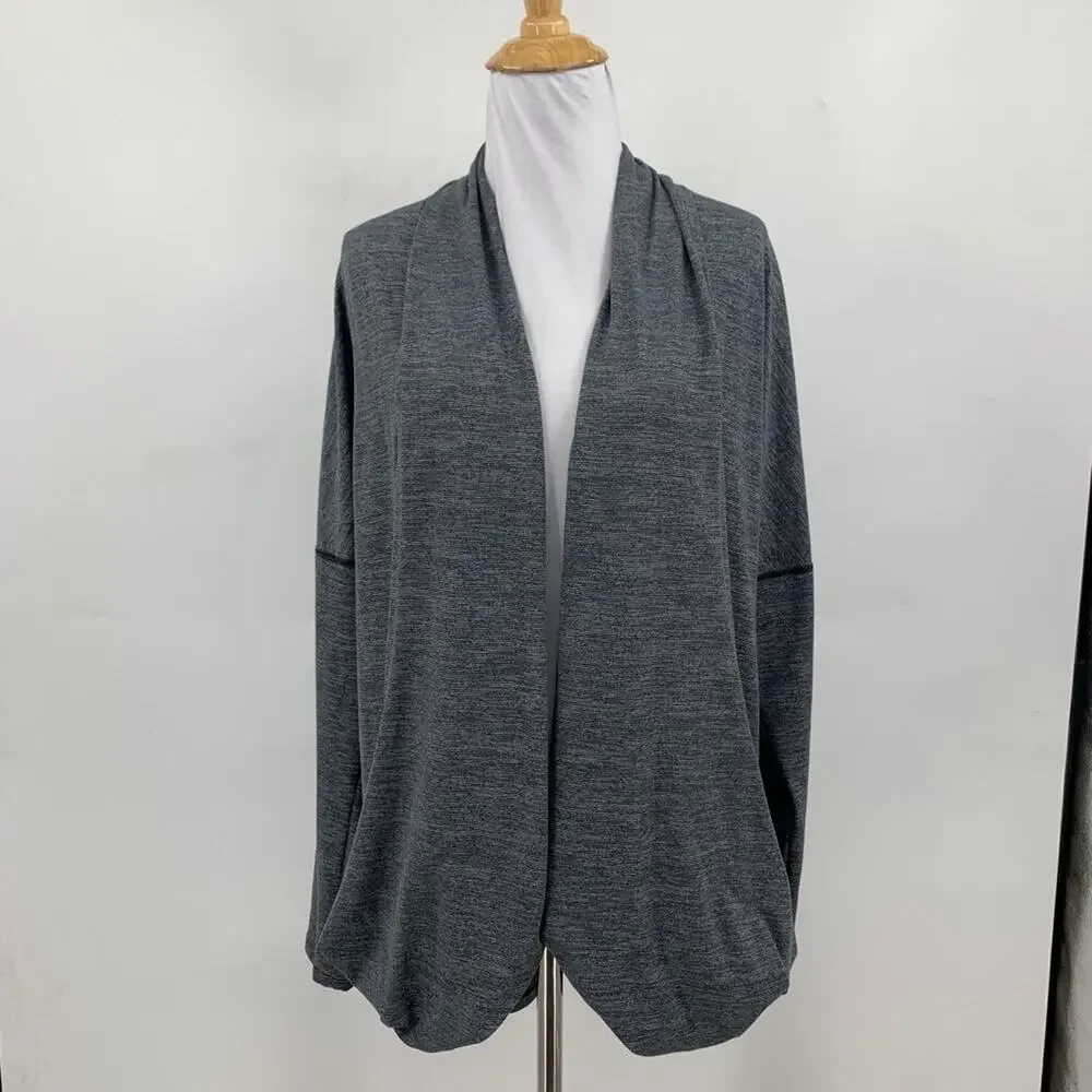 Lucy Cardigan Womens M Medium Charcoal Open Front Cocoon Pockets Drop Shoulders